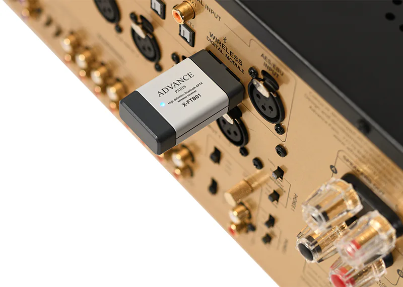 Advance Paris X-FTB01 aptX Bluetooth module plugged into the wireless module socket on the A12 Classic rear panel