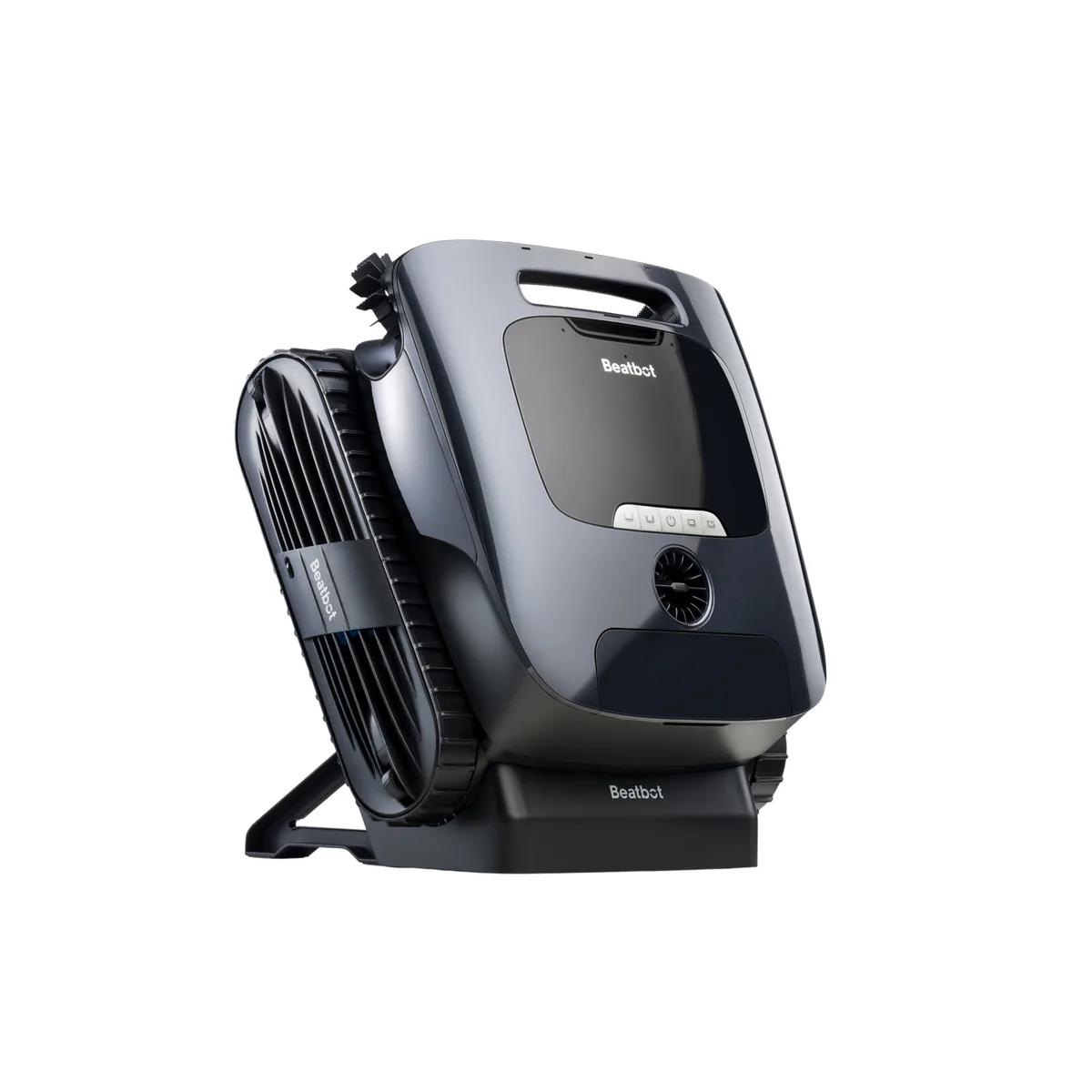Beatbot AquaSense 2 Ultra robotic pool cleaner with side brush and tracks, seated on its wireless charging dock
