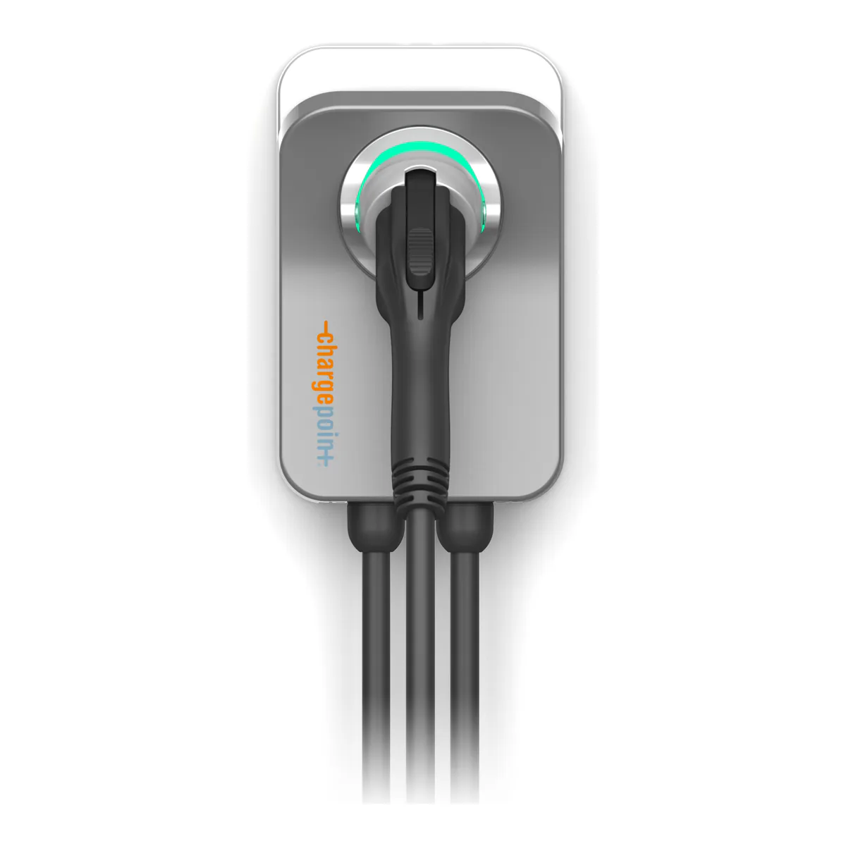 ChargePoint Home Flex Level 2 EV charger, front view, with its J1772 connector docked in the lit holster