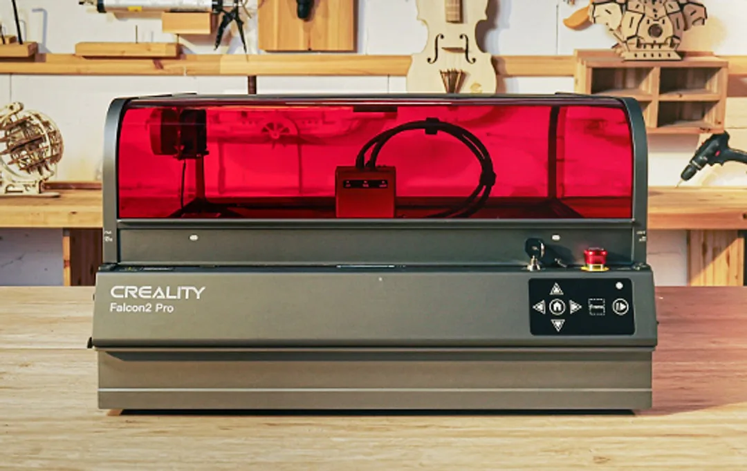 Falcon2 Pro from the front with the red lid closed, a key switch and emergency stop above the directional control pad