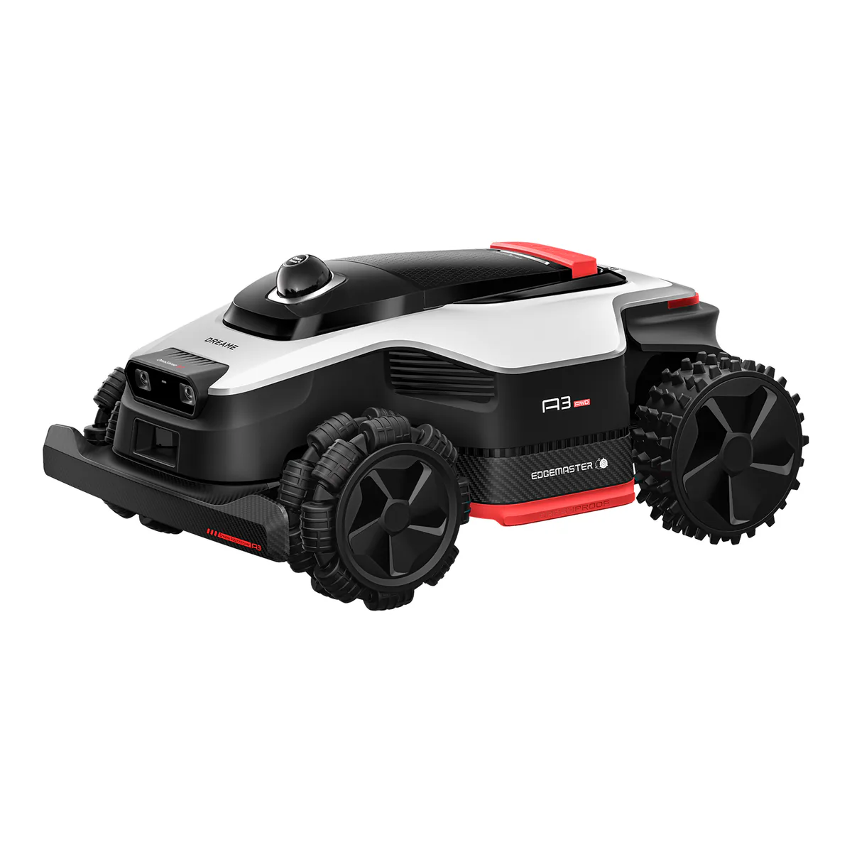 Dreame A3 AWD 2000 robot lawn mower, the compact non-Pro A3 body with a LiDAR dome on top and four driven wheels