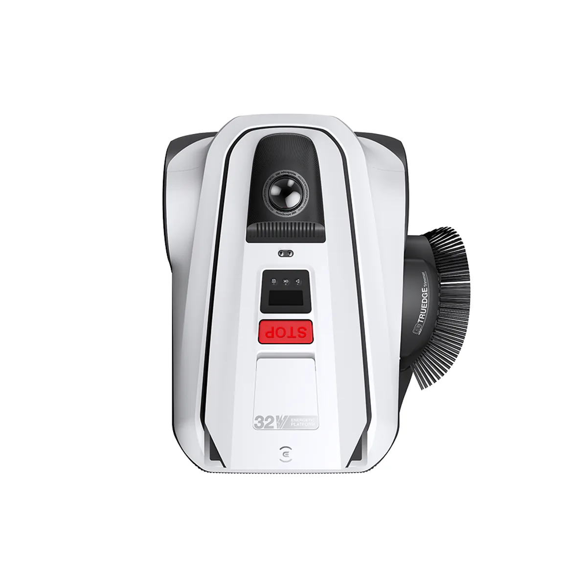 ECOVACS GOAT A2000 LiDAR PRO seen from above, with the HoloScope 360 LiDAR dome at the rear and the TruEdge trimmer brush on one side only