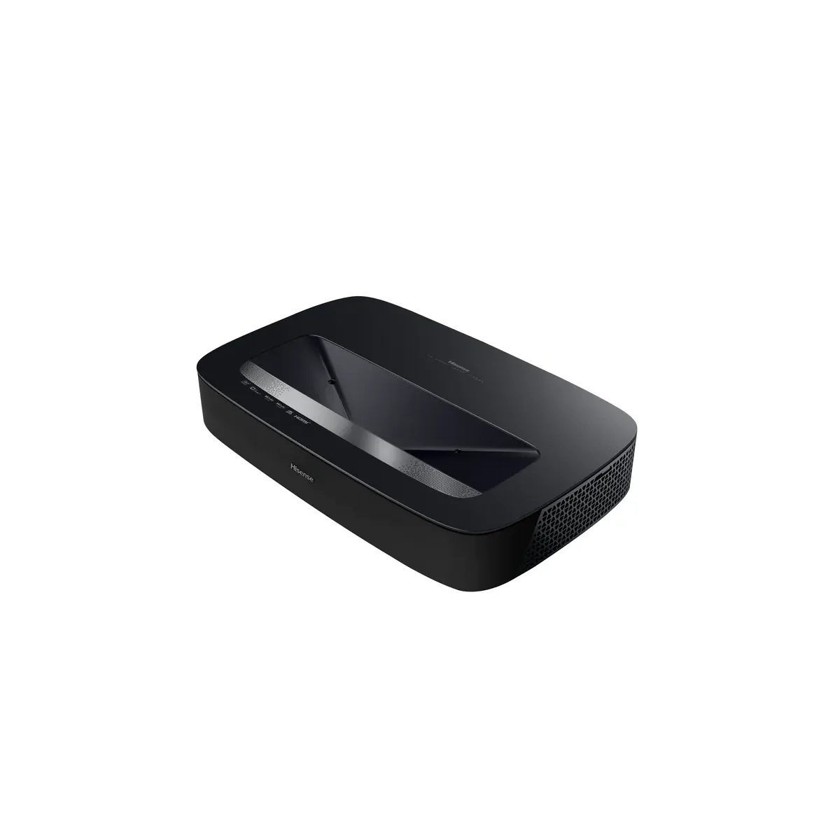 Hisense PL2 Laser Cinema ultra short throw laser projector in graphite, three quarter view on white