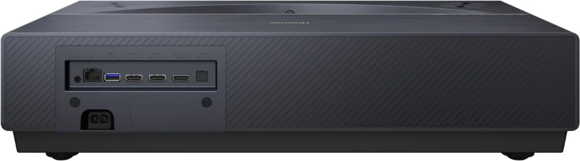 Hisense PT1 rear panel with a LAN port, one USB port, three HDMI inputs and an optical audio out above the power inlet