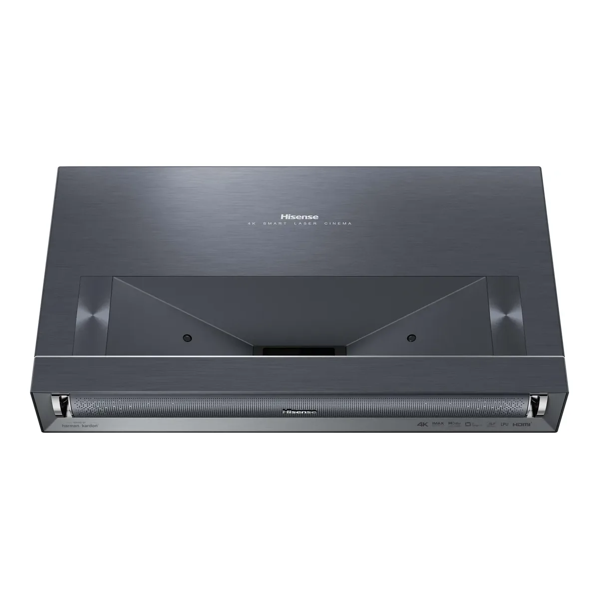 Top view of the Hisense PX3-PRO showing the recessed projection window behind the front speaker bar