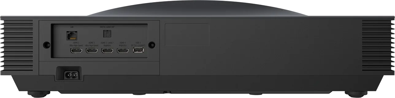 Hisense PX4-PRO rear panel with LAN, optical audio out, four HDMI inputs labeled HDMI 1 to HDMI 4 and a USB port