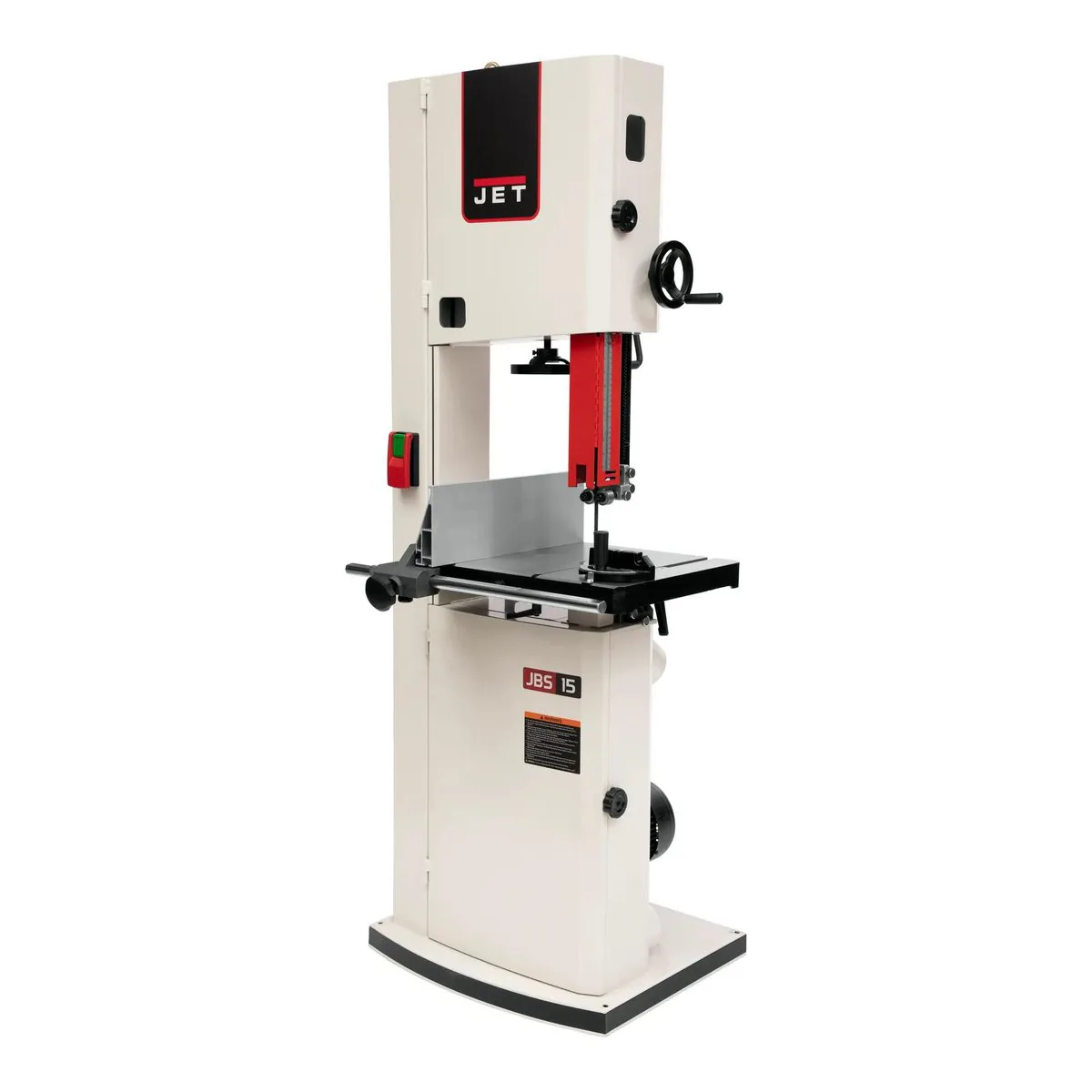 JET JWBS-15 15-inch woodworking bandsaw for resawing hardwood in a workshop