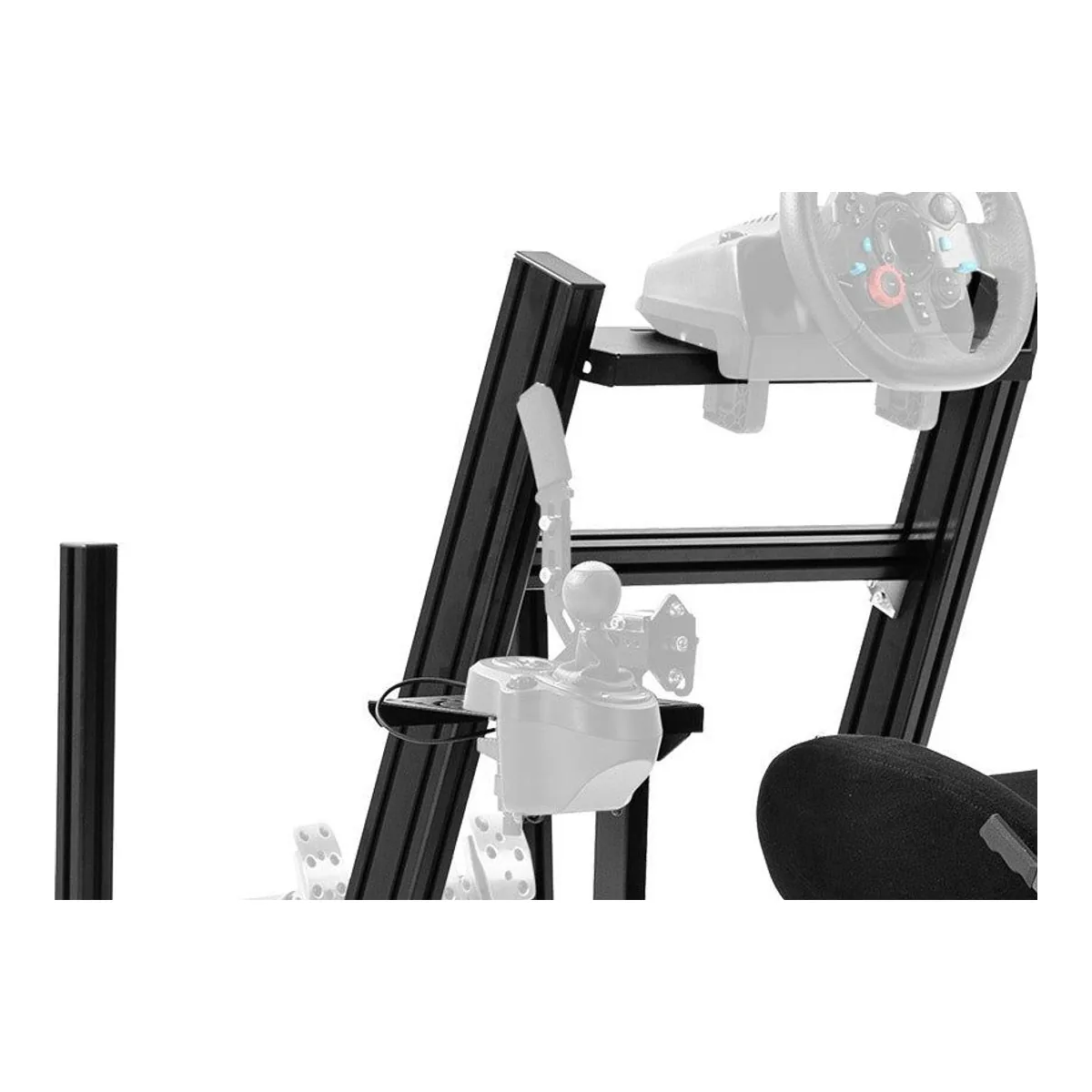 Marada 8040 wheel deck on two angled aluminum uprights, with the shifter plate bolted to the left upright