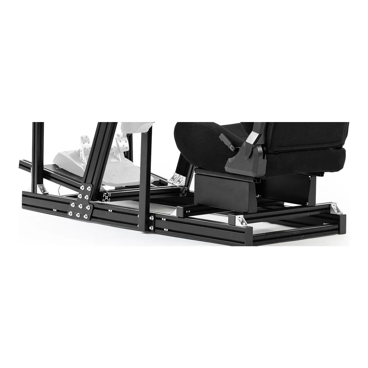Marada 8040 base rails with a bolted gusset plate, the pedal plate and the boxed seat slider mount