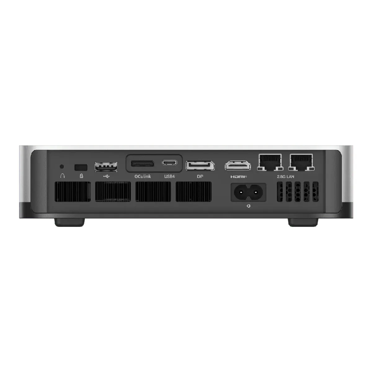 AI X1 Pro rear panel with the OCuLink port labelled, beside USB4, DisplayPort, HDMI and two 2.5G LAN ports