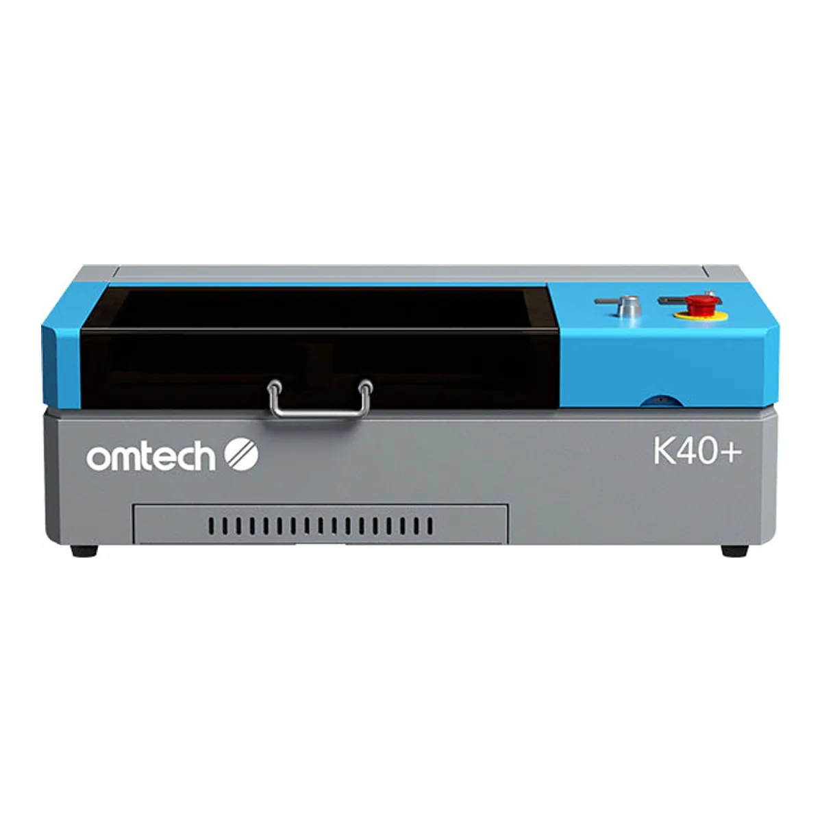 OMTech K40+ 45W desktop CO2 laser engraver, front view with the lid closed