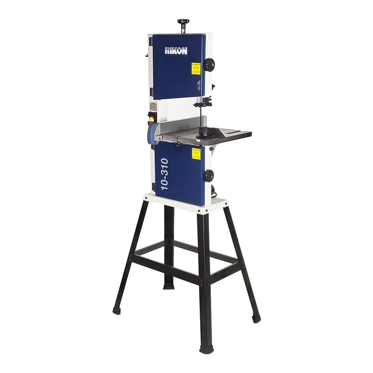 RIKON 10-310 benchtop bandsaw mounted on its included four-leg steel stand