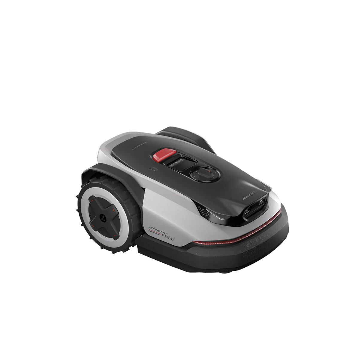 roborock RockNeo Q110H robot lawn mower with large rear drive wheels and the manual cutting height dial on top