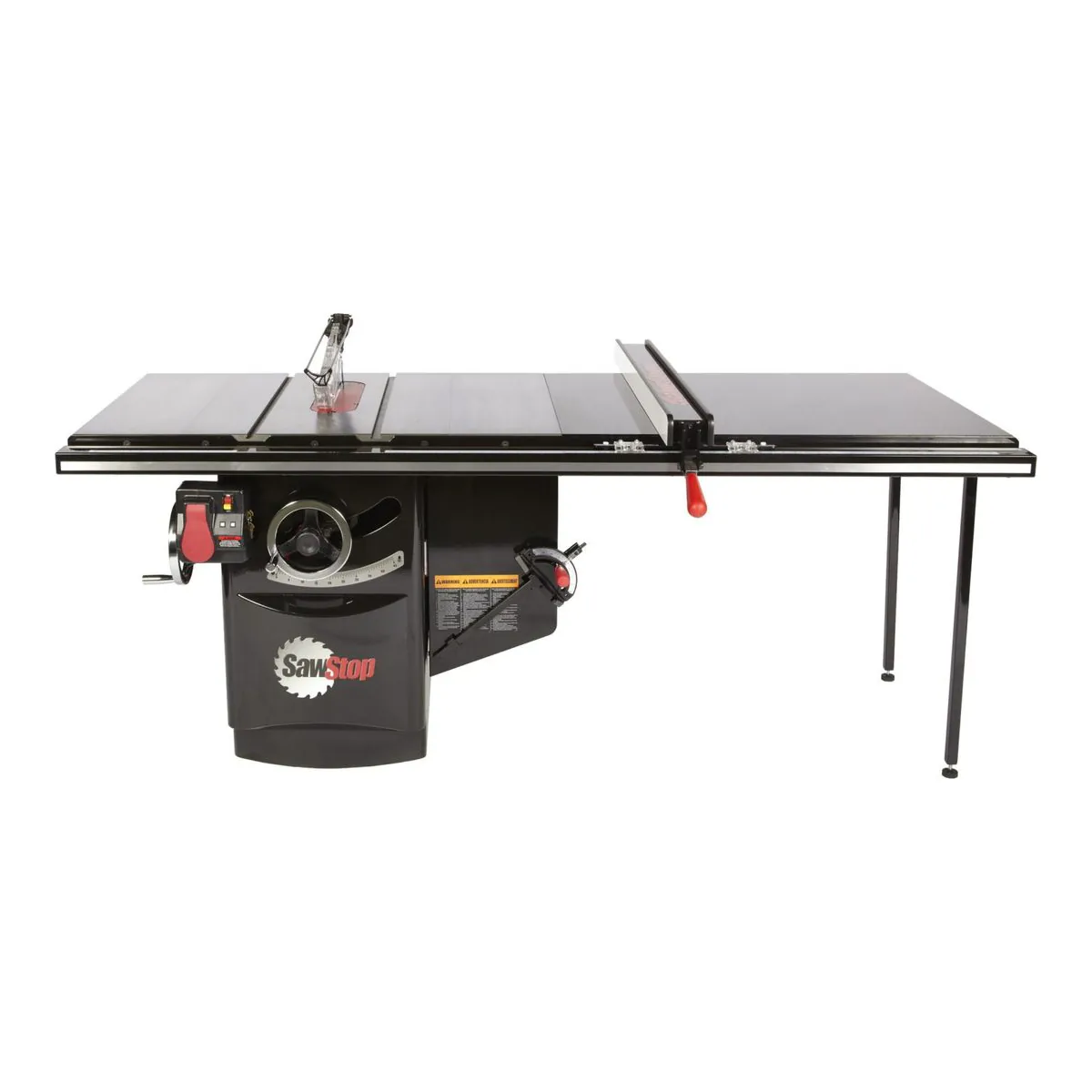 SawStop Industrial Cabinet Saw with a 52 inch T-Glide fence and a wider cast iron table, front view