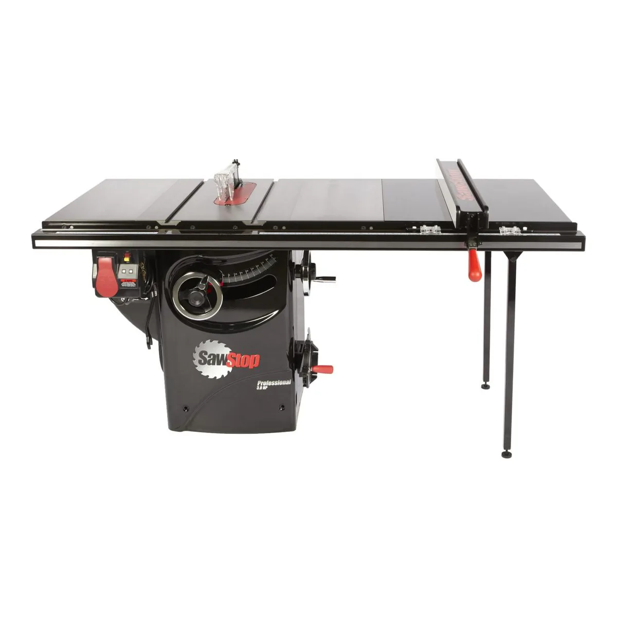 SawStop Professional Cabinet Saw with a T-Glide fence and cast iron table, front view