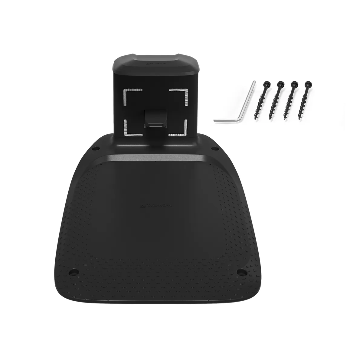 Navimow i2 AWD charging station with its installation kit of four ground screws and a hex key