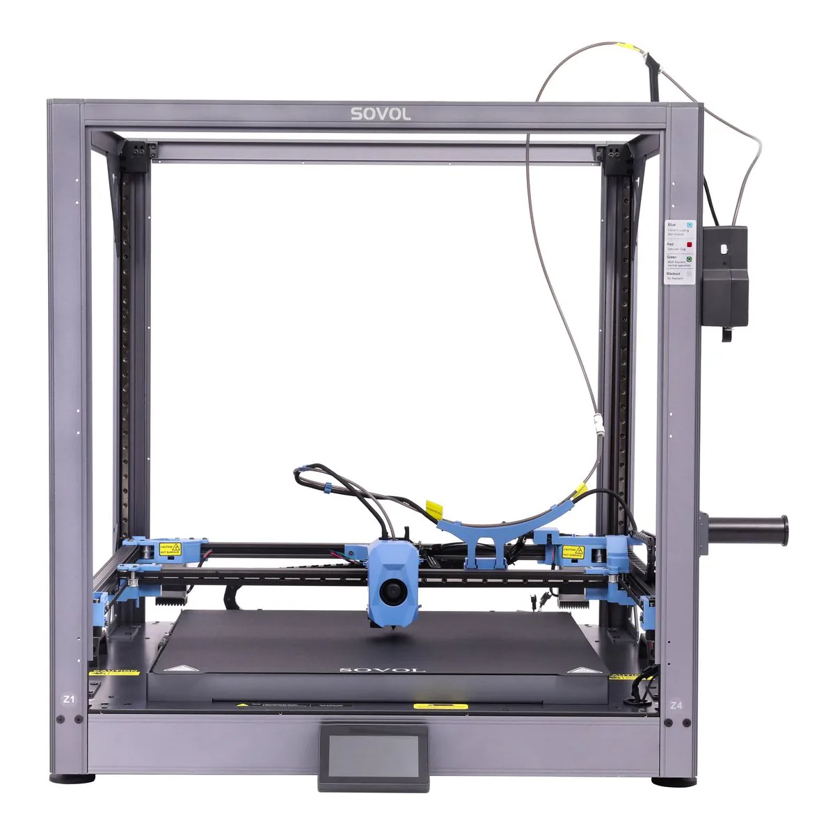 Sovol SV08 Max large format CoreXY 3D printer, open frame, front view with the touch screen under the bed and the spool holder on the right