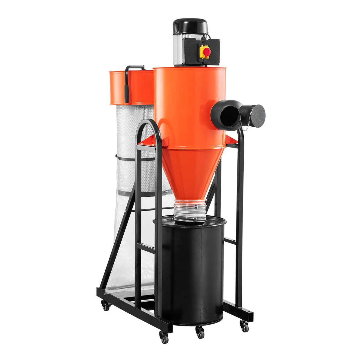 VEVOR 763 CFM cyclone dust collector in orange with a single capped inlet port and a black drum